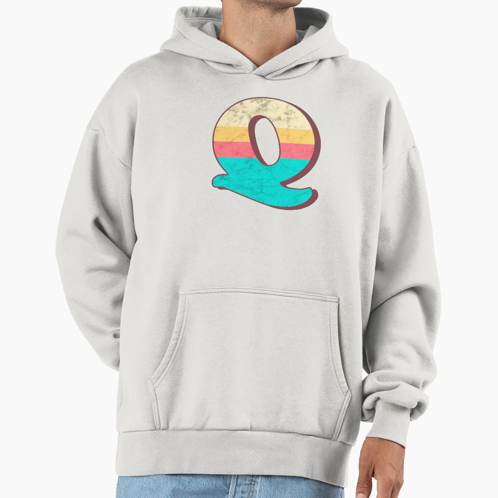 Q Letter Alphabet Typography Font Hoodie - Minimalist Print Unisex - T-Shirt, Sweatshirt, Hoodie