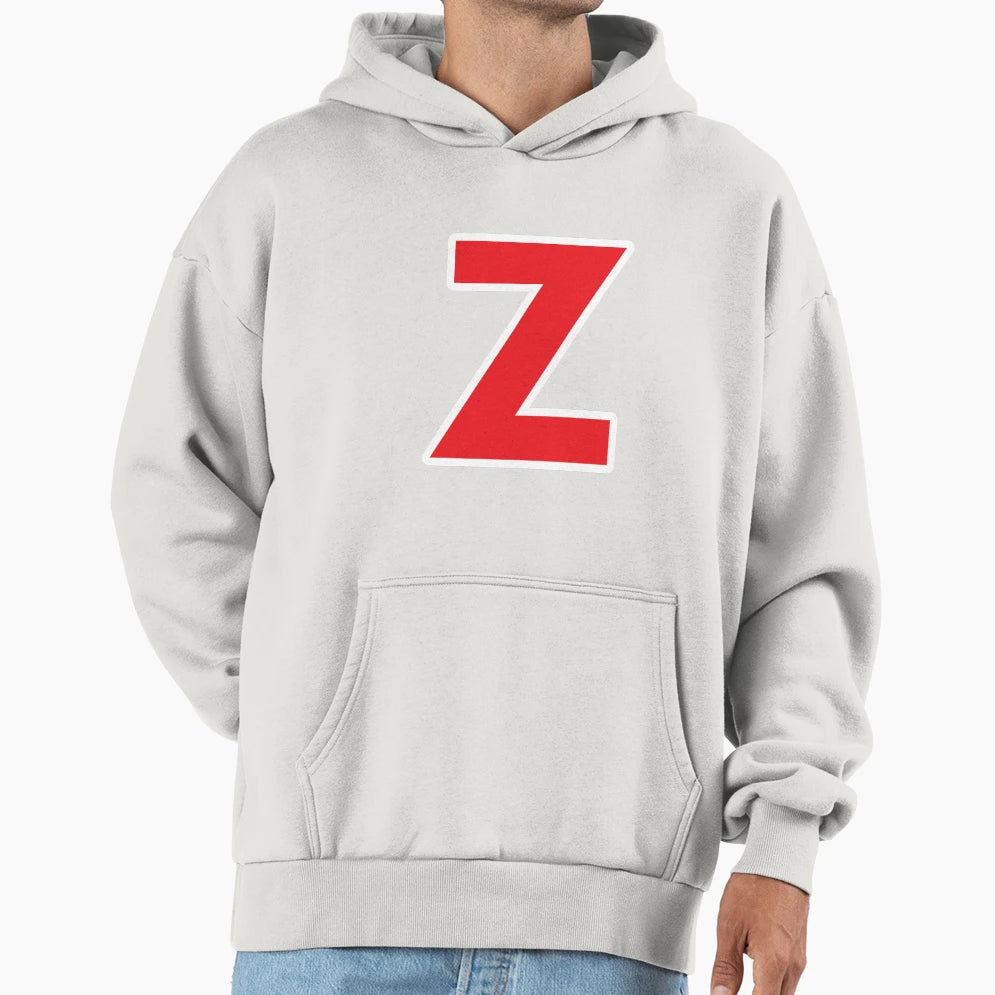Z Initial Letter Z Red And White Hoodie - Graphic Print Unisex - T-Shirt, Sweatshirt, Hoodie