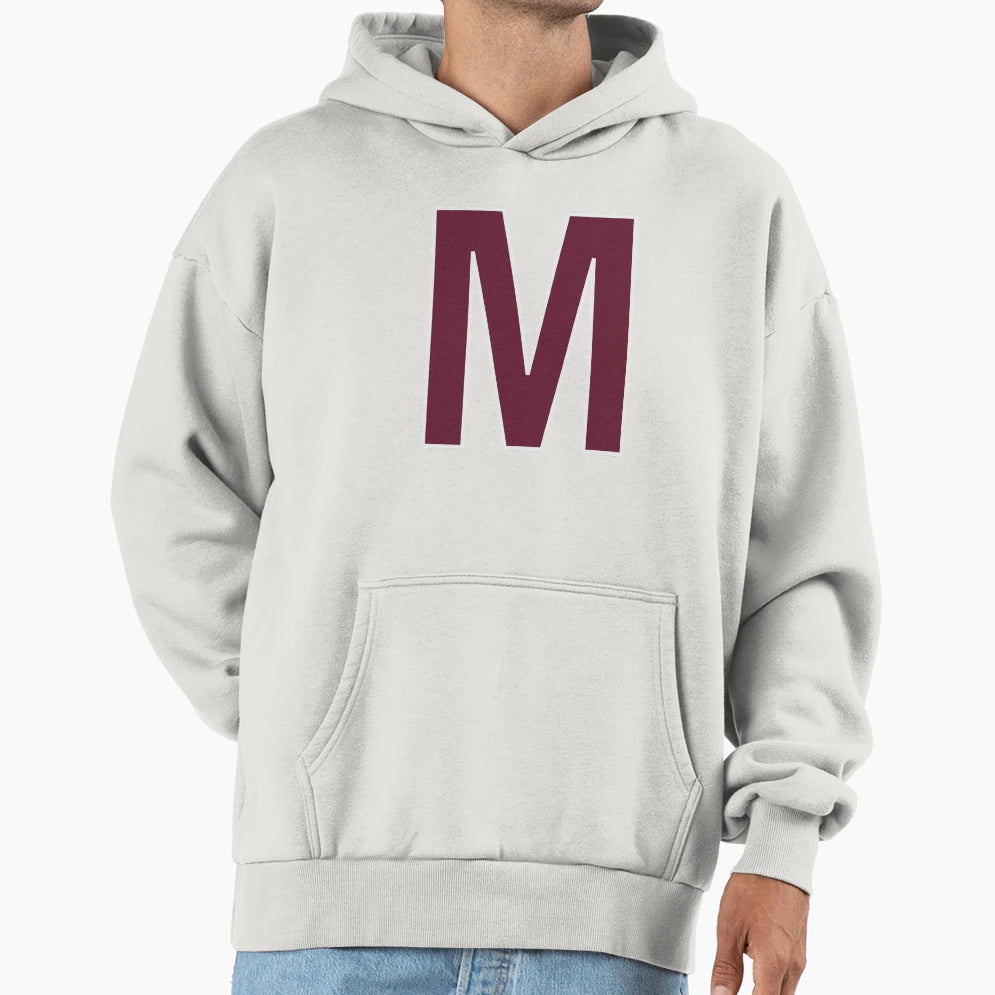 Letter M Bold Collegiate Font Varsity Hoodie - Aesthetic Graphic Unisex - T-Shirt, Sweatshirt, Hoodie