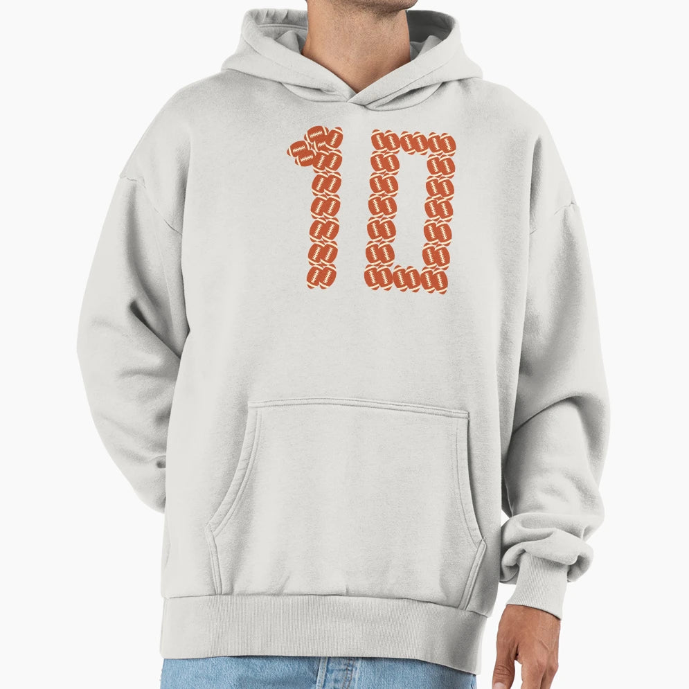 Player Number 10 Ten American Football Hoodie - Trendy Graphic for Adults - T-Shirt, Sweatshirt, Hoodie