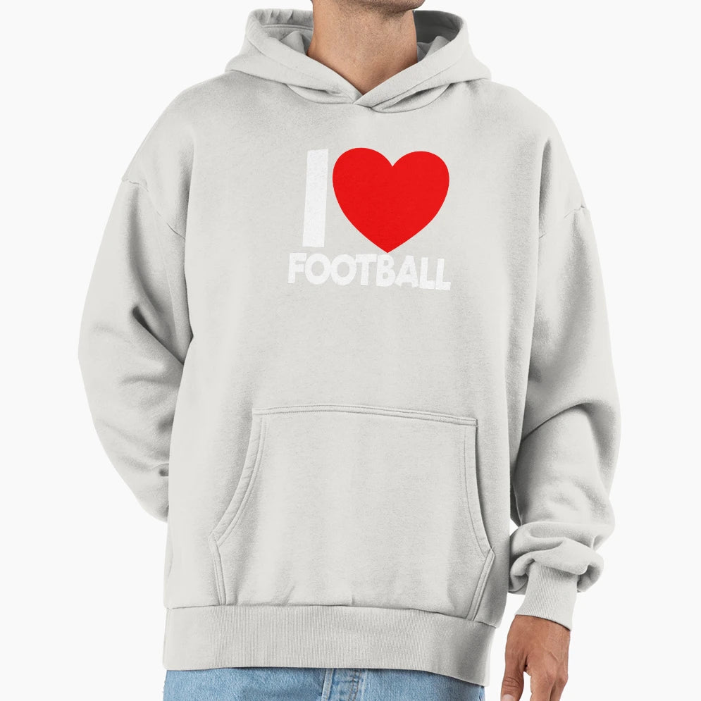 I Love Football Red Heart Football Hoodie - Minimalist Print Men Women - T-Shirt, Sweatshirt, Hoodie