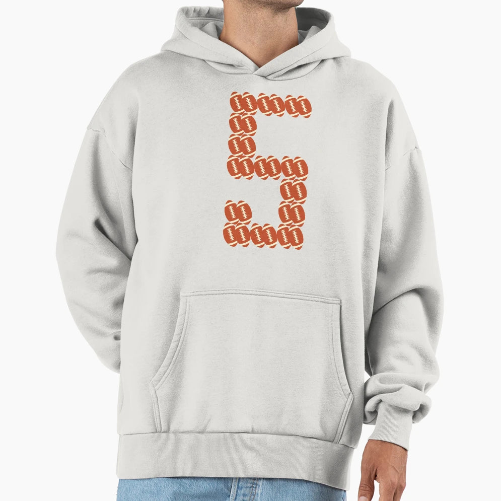 Player Number 5 Five American Football Game Hoodie - Unique Graphic Unisex - T-Shirt, Sweatshirt, Hoodie