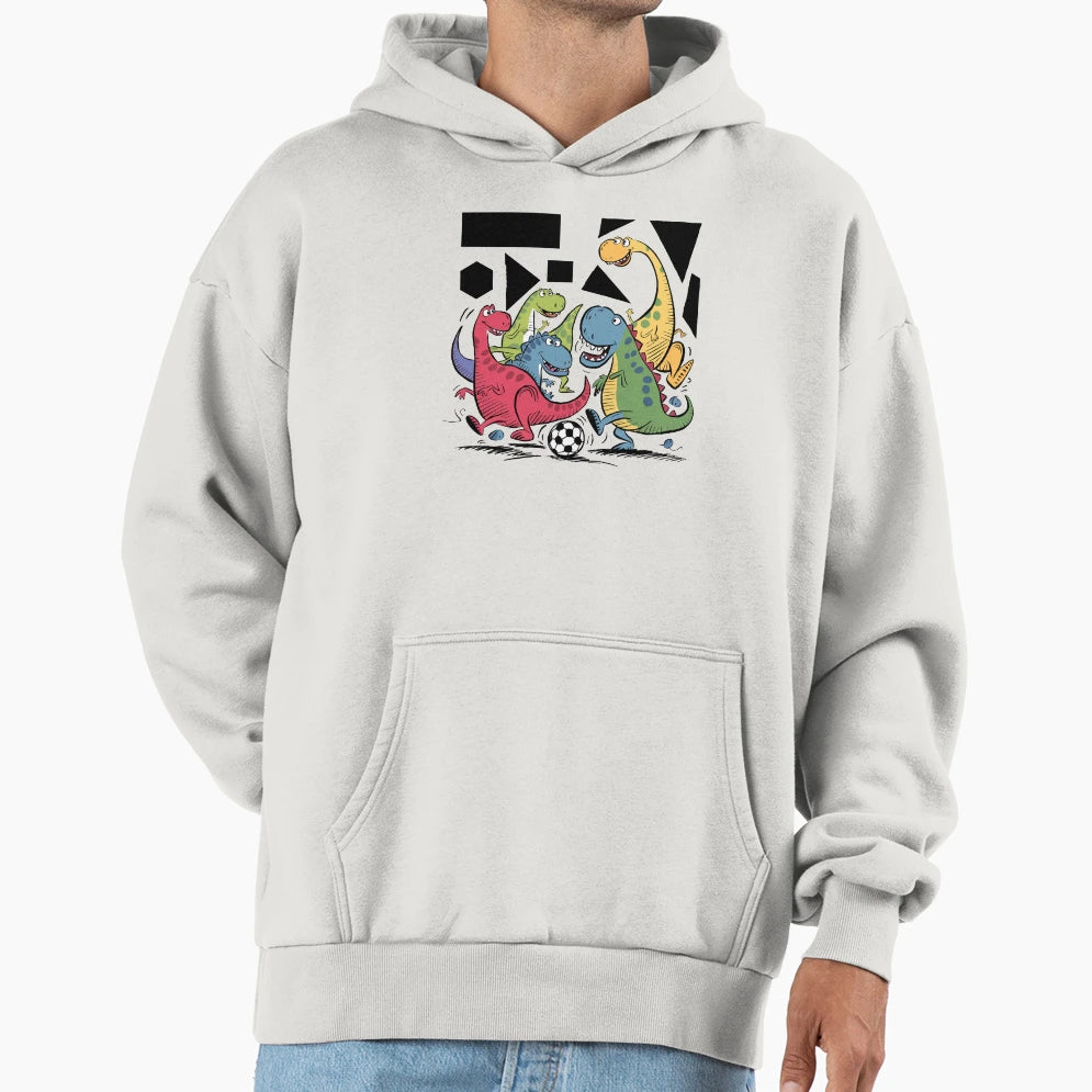 Funny Artsy Dinosaurs Playing Soccer Hoodie - Casual Everyday Wear Unisex - T-Shirt, Sweatshirt, Hoodie