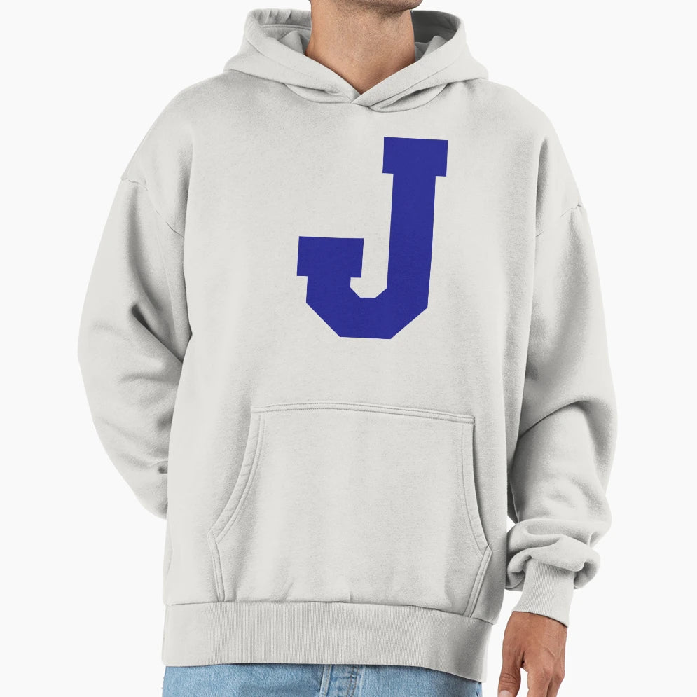 Alphabet Blue J Sports Letter J Hoodie - Minimalist Print Unisex - T-Shirt, Sweatshirt, Hoodie