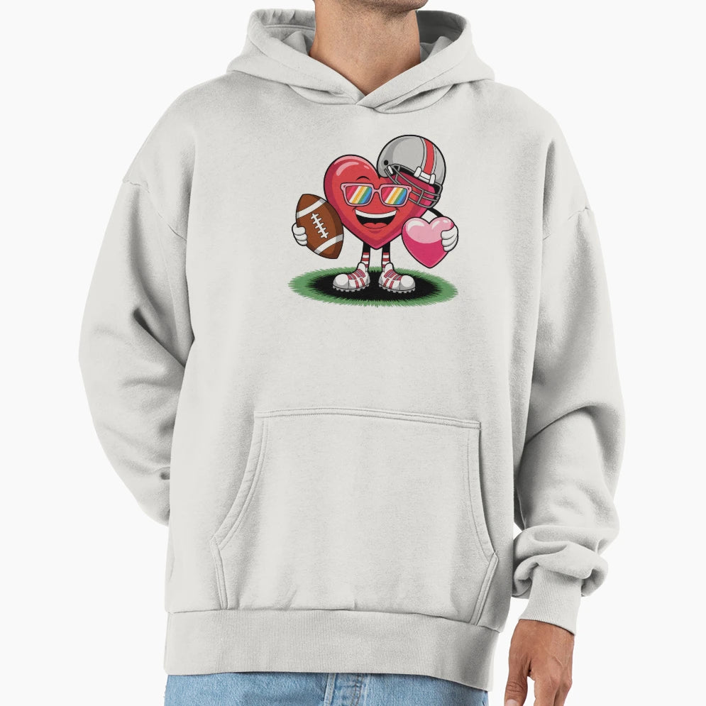 Valentines Day Heart Quarterback Hoodie - Graphic Print for Adults - T-Shirt, Sweatshirt, Hoodie