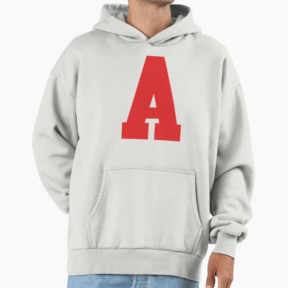 Alphabet Red Sports Letter Hoodie - Graphic Print for Adults - T-Shirt, Sweatshirt, Hoodie
