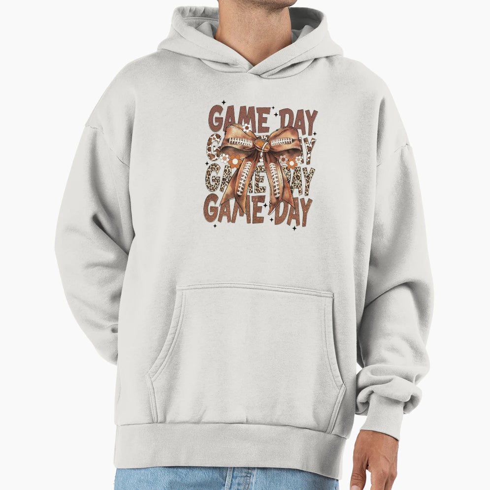 Game Day Football Bow Hoodie - Custom Art Print Men Women - T-Shirt, Sweatshirt, Hoodie