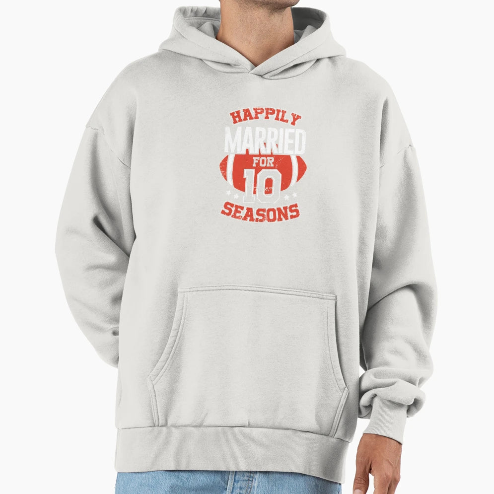 Married 10 Years American Football Hoodie - Aesthetic Graphic for Adults - T-Shirt, Sweatshirt, Hoodie