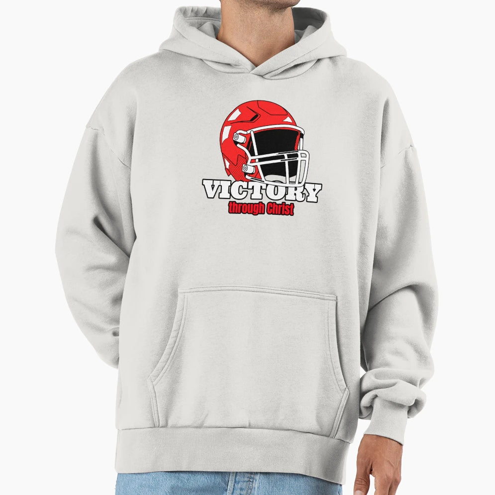 Victory Through Christ Football Helmet T-Shirt - Graphic Print Men Women - T-Shirt, Sweatshirt, Hoodie