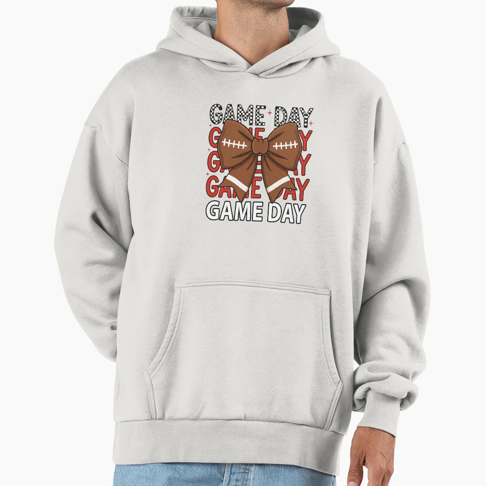 Game Day Bow Football Cheerleader Hoodie - Graphic Print for Adults - T-Shirt, Sweatshirt, Hoodie