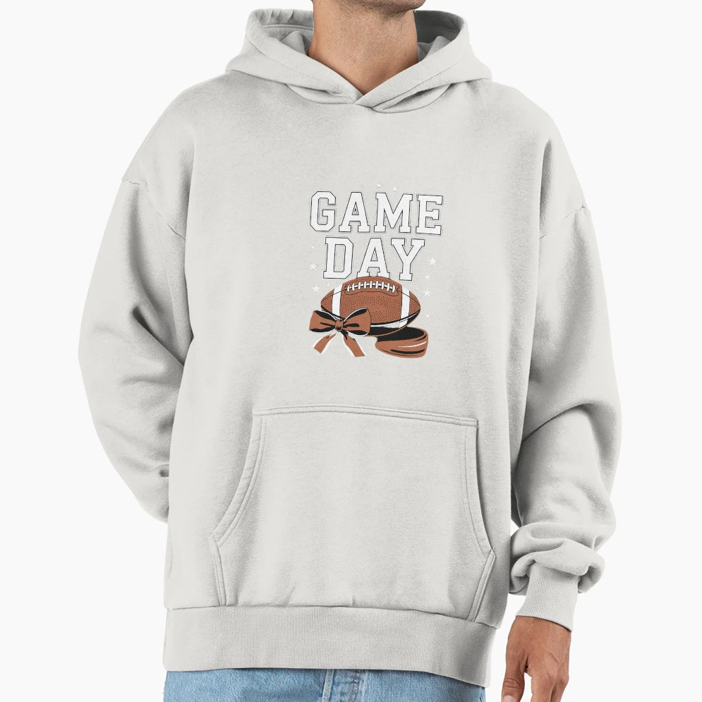 Game Day Coquette Bow Football Checkered Hoodie - Unique Graphic Unisex - T-Shirt, Sweatshirt, Hoodie