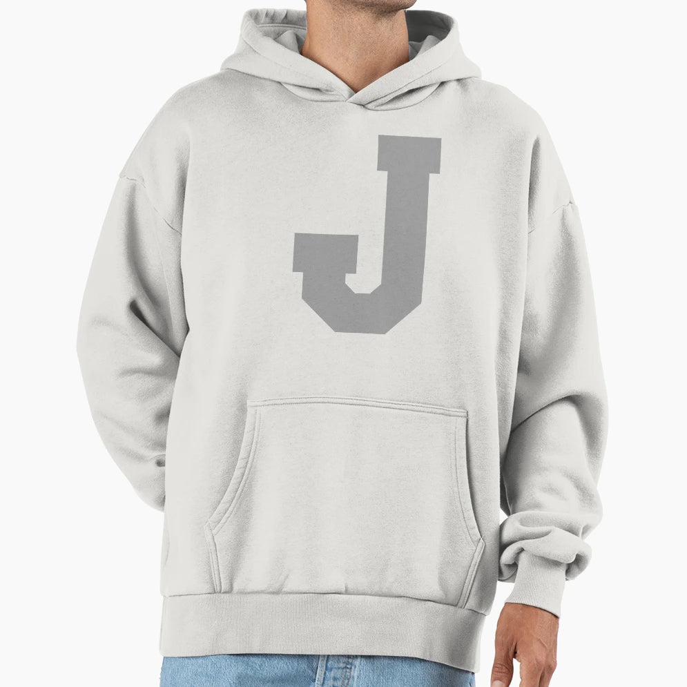Alphabet Silver J Sports Letter J Hoodie - Fun Novelty Design Men Women - T-Shirt, Sweatshirt, Hoodie