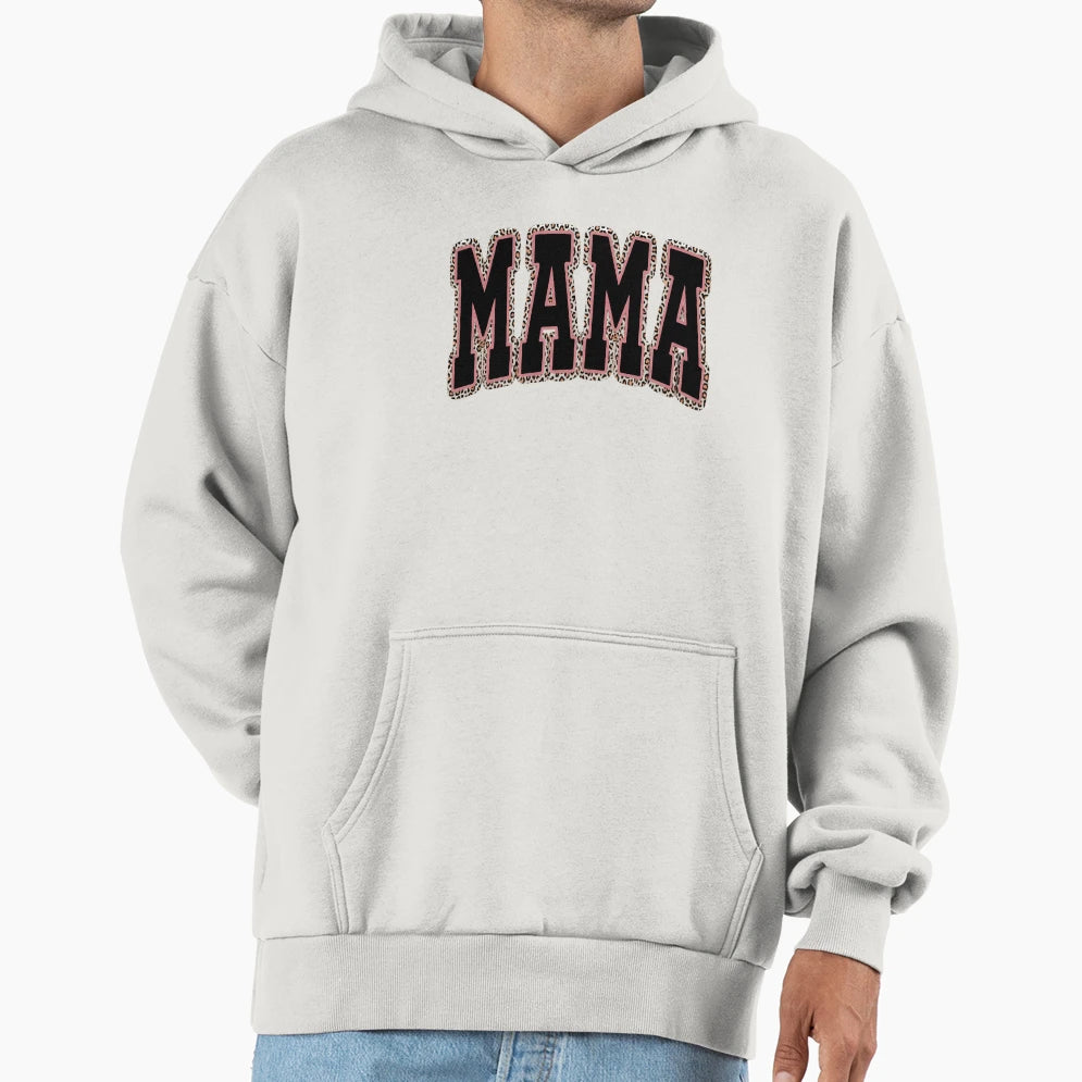 Mama Leopard Bold Animal Typography Hoodie - Fun Novelty Design Men Women - T-Shirt, Sweatshirt, Hoodie