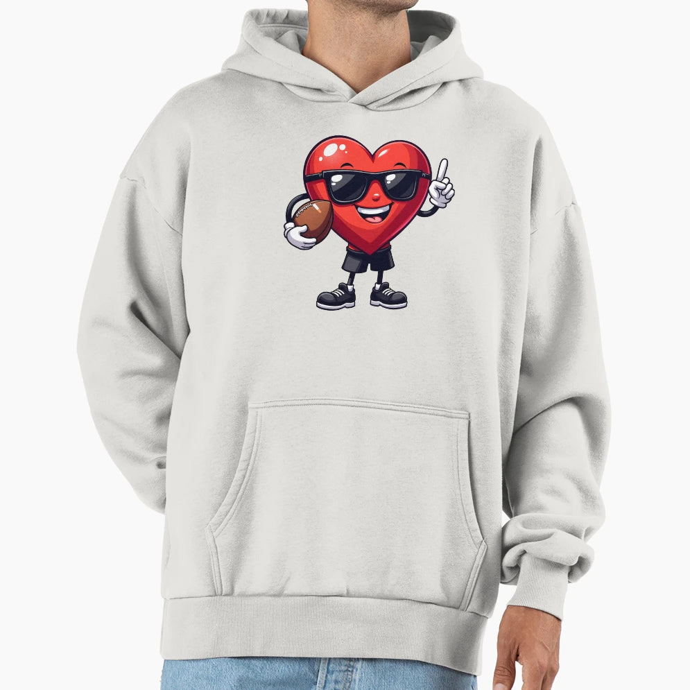 Valentines Day Heart Playing Football Hoodie - Custom Art Print Unisex - T-Shirt, Sweatshirt, Hoodie
