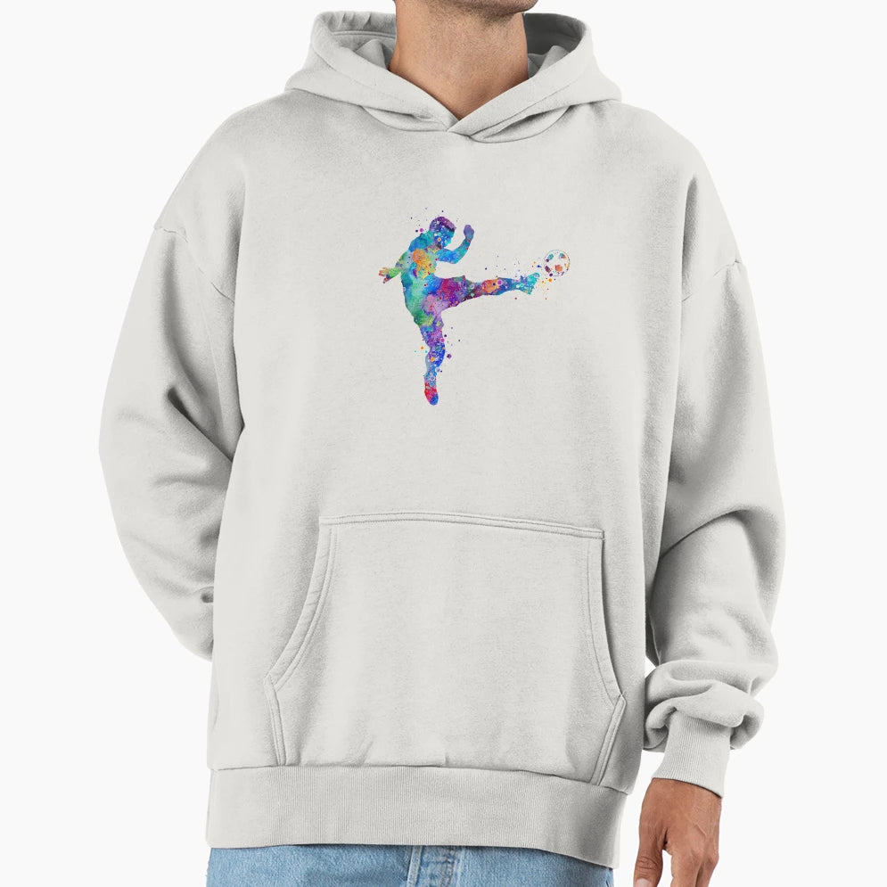 Soccer Player Watercolor Hoodie - Trendy Graphic for Adults - T-Shirt, Sweatshirt, Hoodie