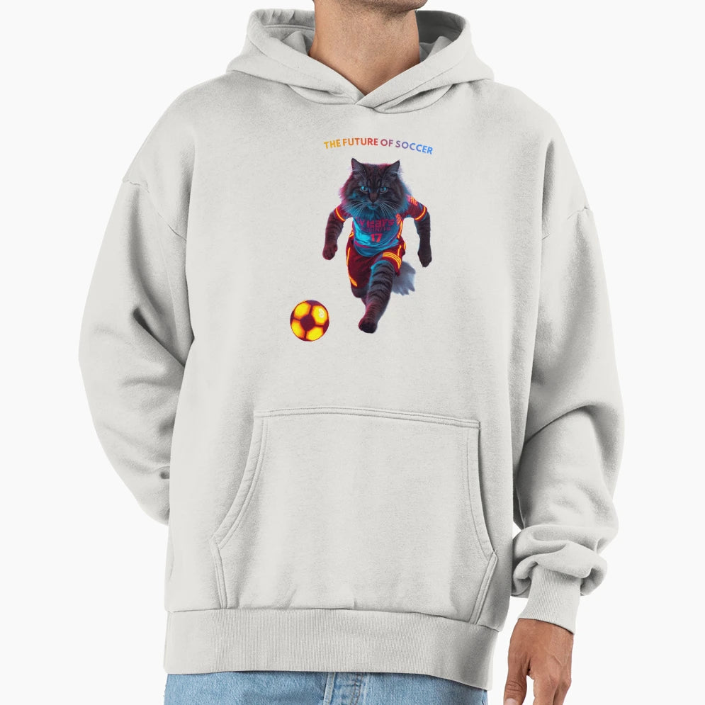 Cyberpunk Soccer Cat Neon Football Hoodie - Graphic Print for Adults - T-Shirt, Sweatshirt, Hoodie