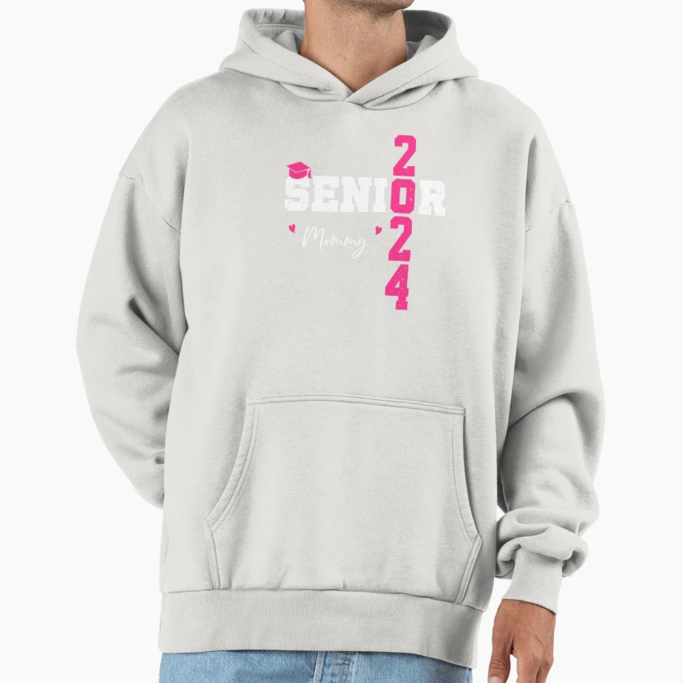 Senior 2024 Mommy Graduate Heart Class Hoodie - Minimalist Print Men Women - T-Shirt, Sweatshirt, Hoodie
