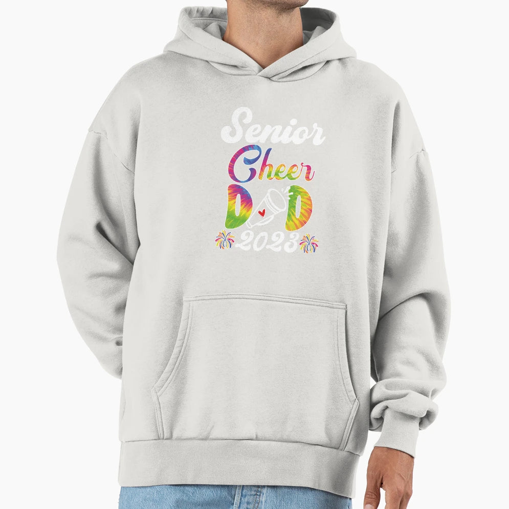 Senior Cheer Dad 2023 Tie Dye Cheerleader Hoodie - Graphic Print Unisex - T-Shirt, Sweatshirt, Hoodie
