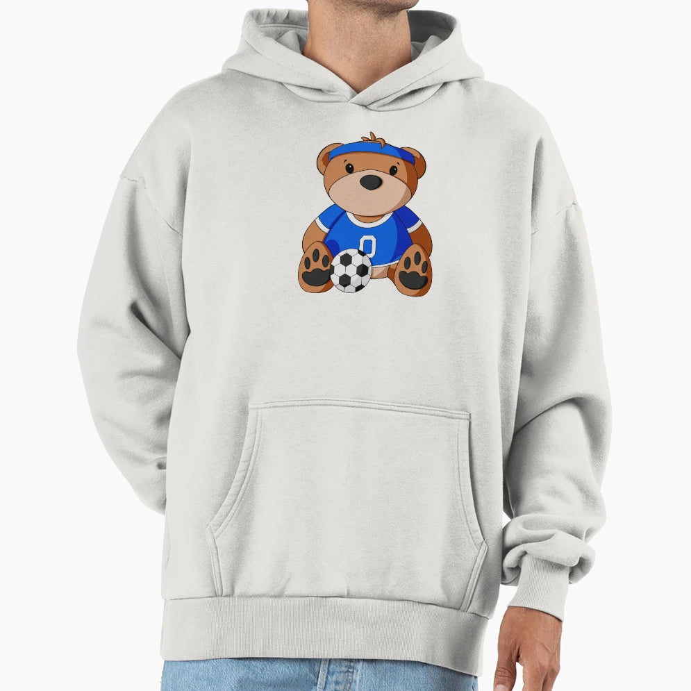 Soccer Player Teddy Bear Hoodie - Minimalist Print for Adults - T-Shirt, Sweatshirt, Hoodie