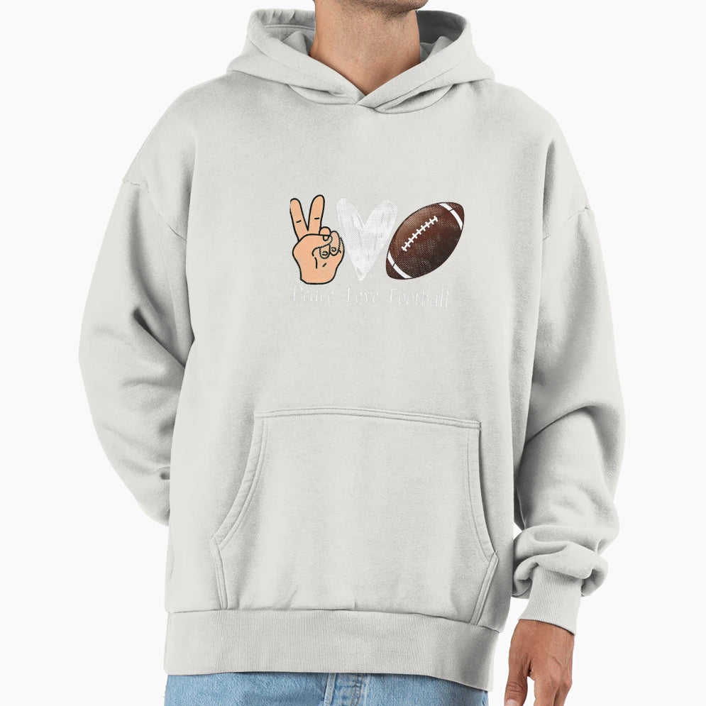 Funny Peace Love Football Sports Lover Hoodie - Unique Graphic Men Women - T-Shirt, Sweatshirt, Hoodie