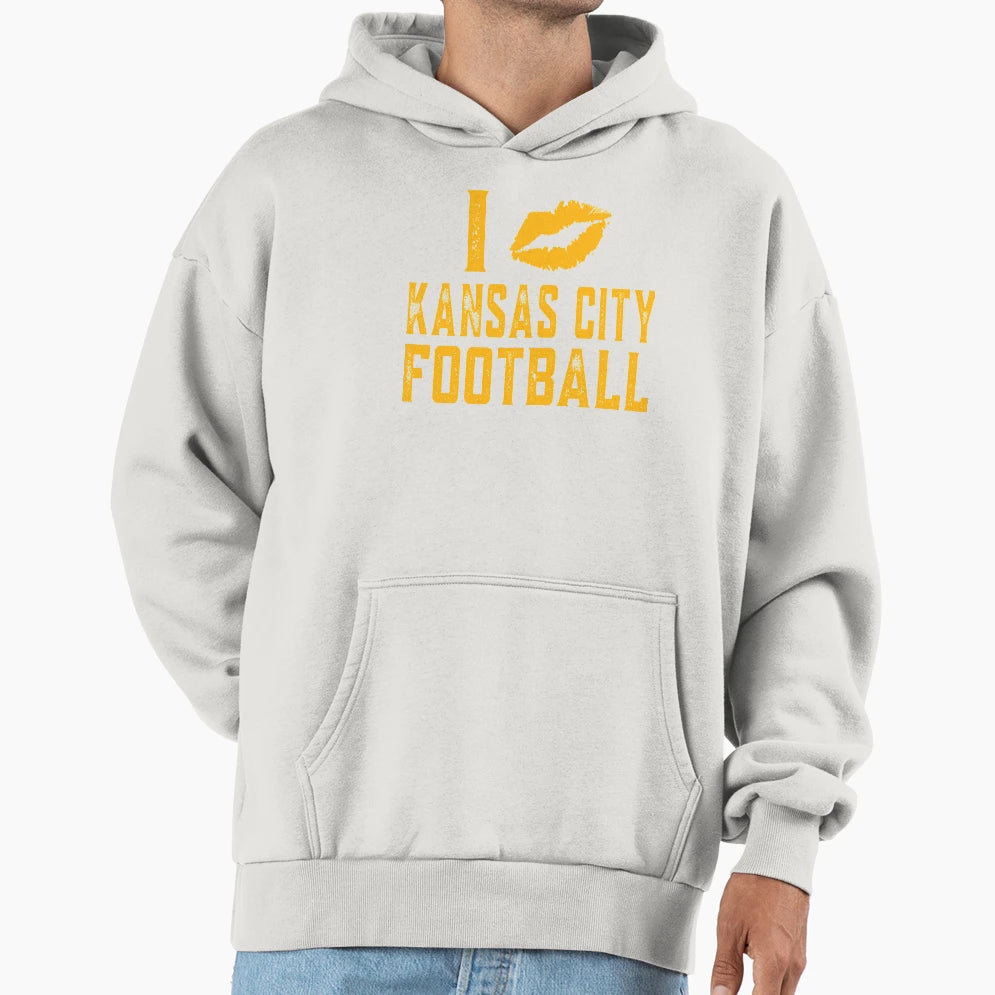 I Love Kansas City Football Distressed Hoodie - Novelty Apparel Men Women - T-Shirt, Sweatshirt, Hoodie
