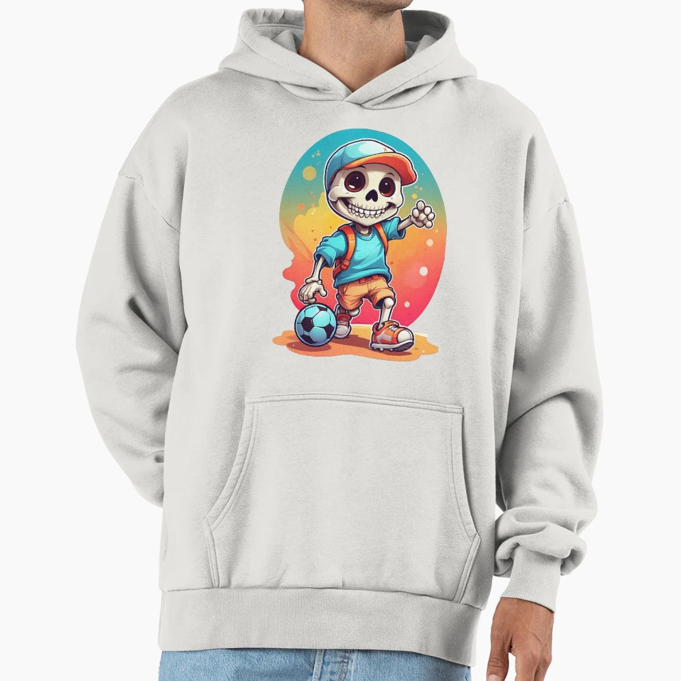 Cartoon Skull Playing Soccer Hoodie - Aesthetic Graphic Unisex - T-Shirt, Sweatshirt, Hoodie