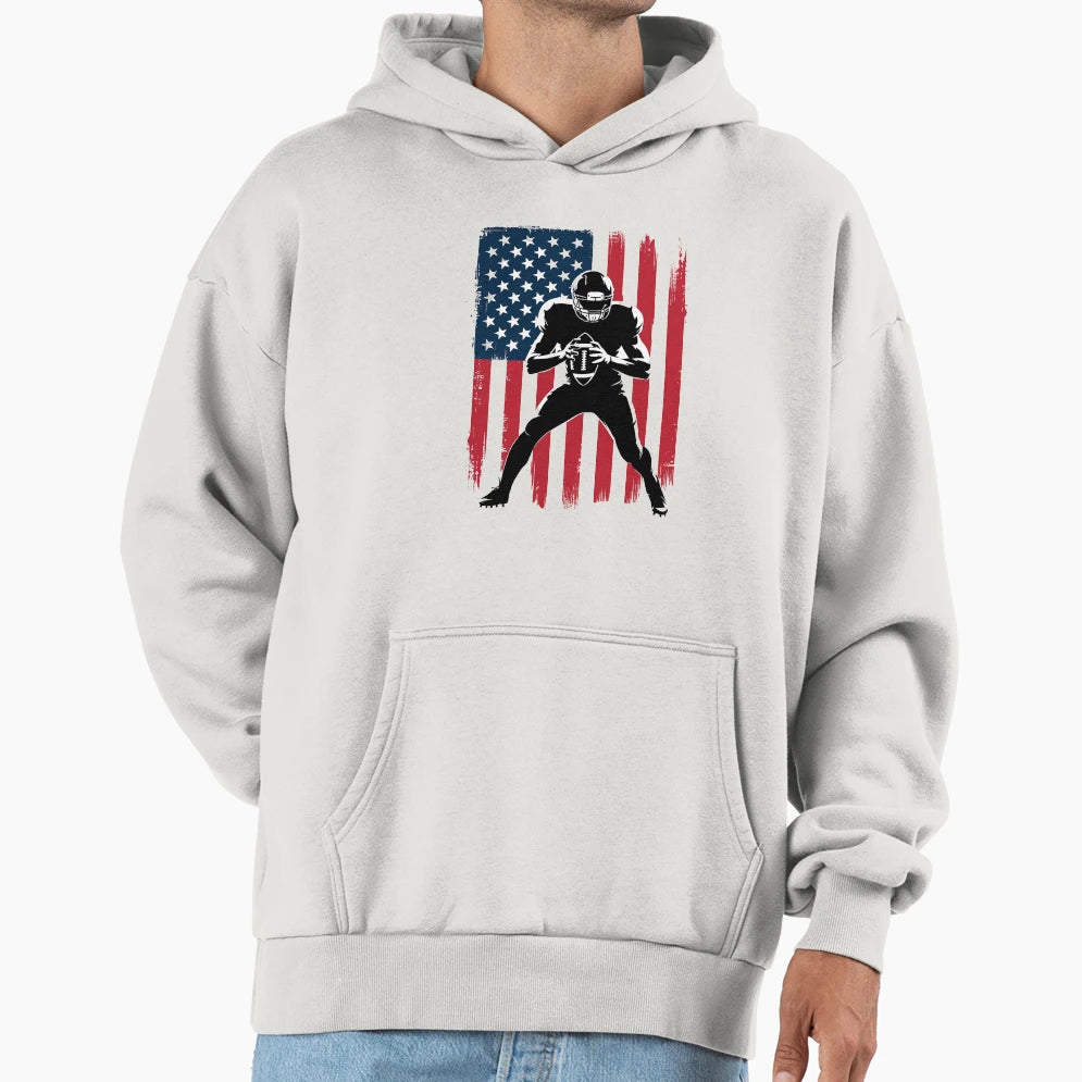 American Flag Football Player Patriotic Hoodie - Minimalist Print Unisex - T-Shirt, Sweatshirt, Hoodie