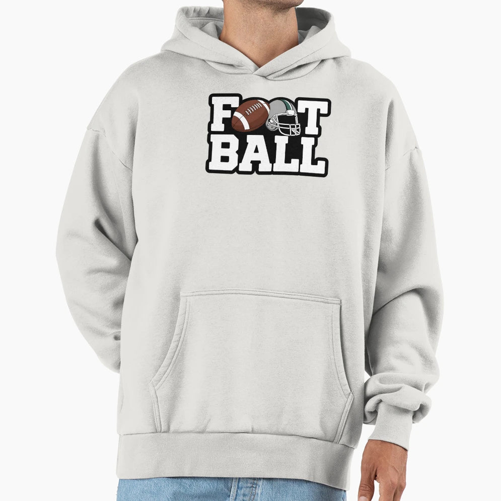 Football Bold Typography Ball Helmet Hoodie - Fun Novelty Design Unisex - T-Shirt, Sweatshirt, Hoodie
