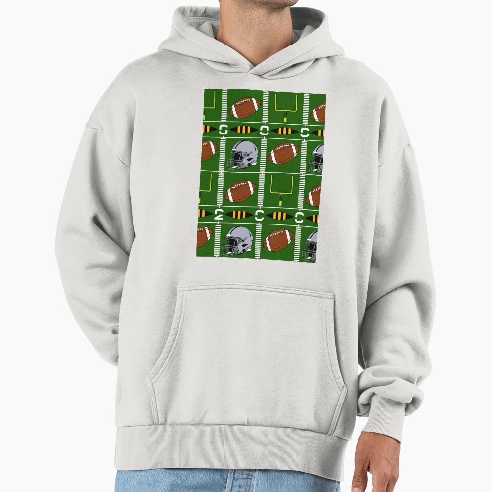 American Football Field Seamless Hoodie - Casual Everyday Wear Men Women - T-Shirt, Sweatshirt, Hoodie