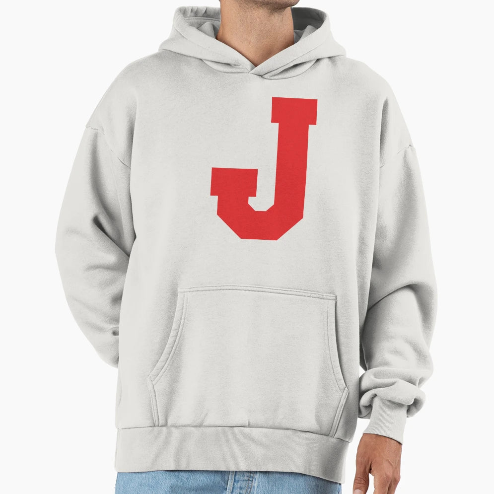 Alphabet Red J Sports Letter J Hoodie - Fun Novelty Design Men Women - T-Shirt, Sweatshirt, Hoodie