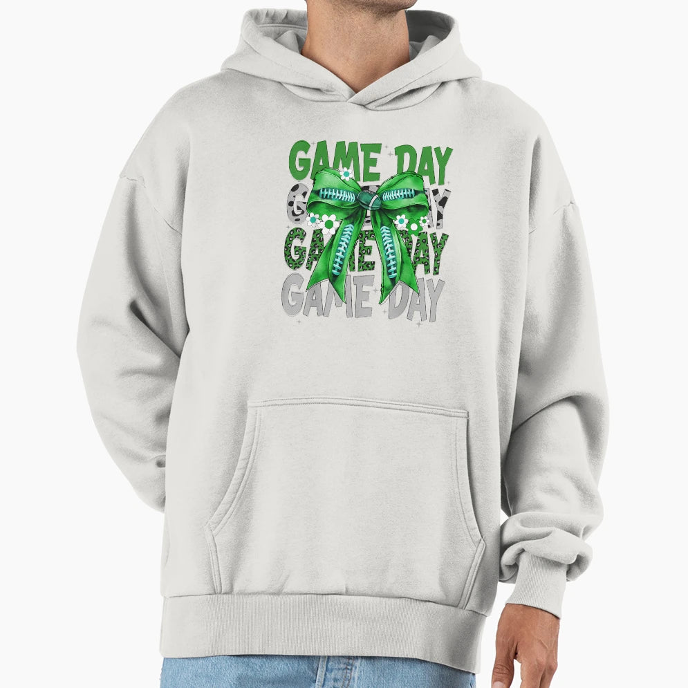 Game Day Football Coquette Bow Hoodie - Casual Everyday Wear Men Women - T-Shirt, Sweatshirt, Hoodie
