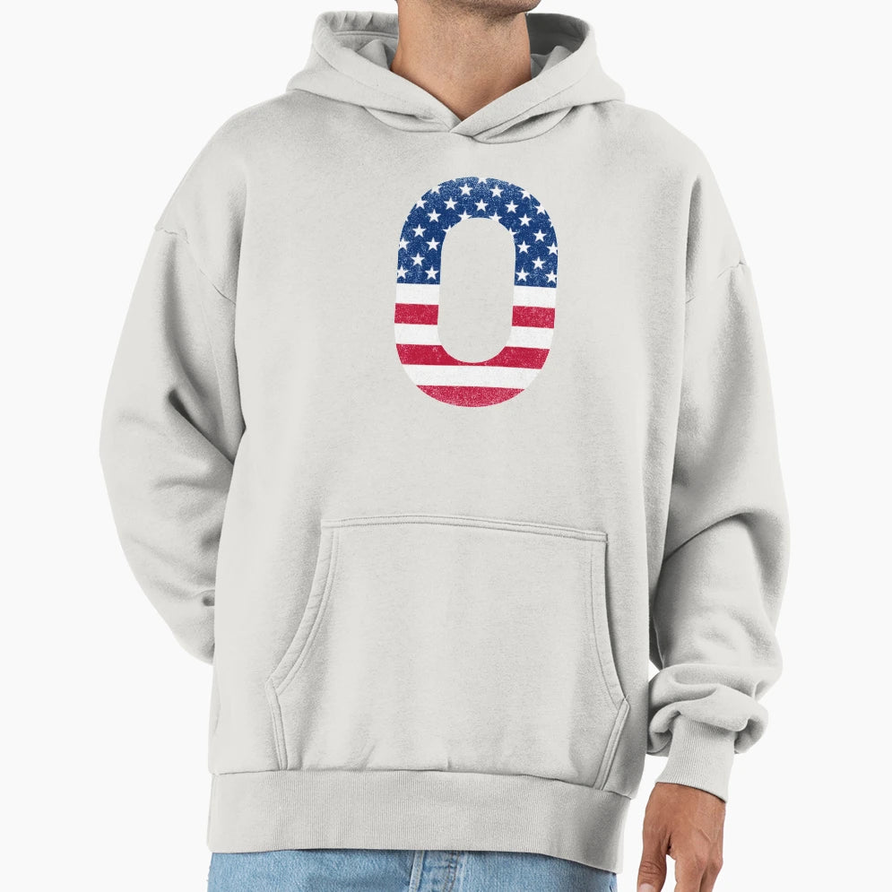 Letter O Capital Alphabet American Flag Hoodie - Graphic Print for Adults - T-Shirt, Sweatshirt, Hoodie