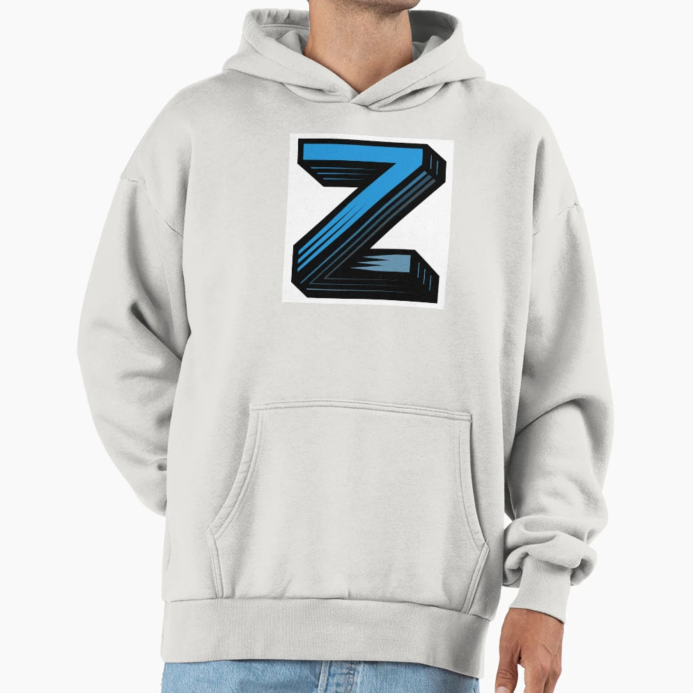 Blue Color Letter Z Initial Hoodie - Custom Art Print for Adults - T-Shirt, Sweatshirt, Hoodie