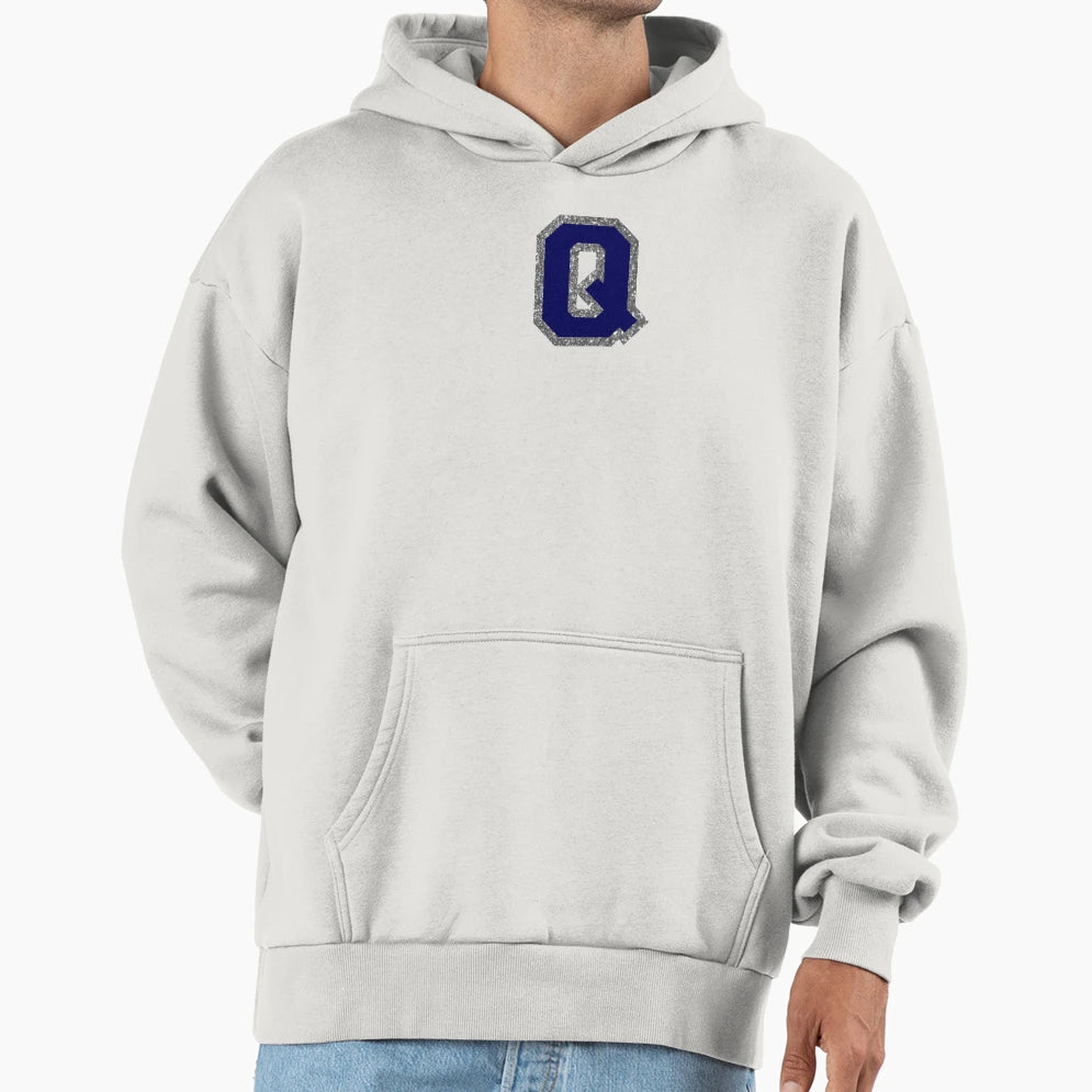 Silver And Navy Varsity Letter Q Hoodie - Custom Art Print Unisex - T-Shirt, Sweatshirt, Hoodie