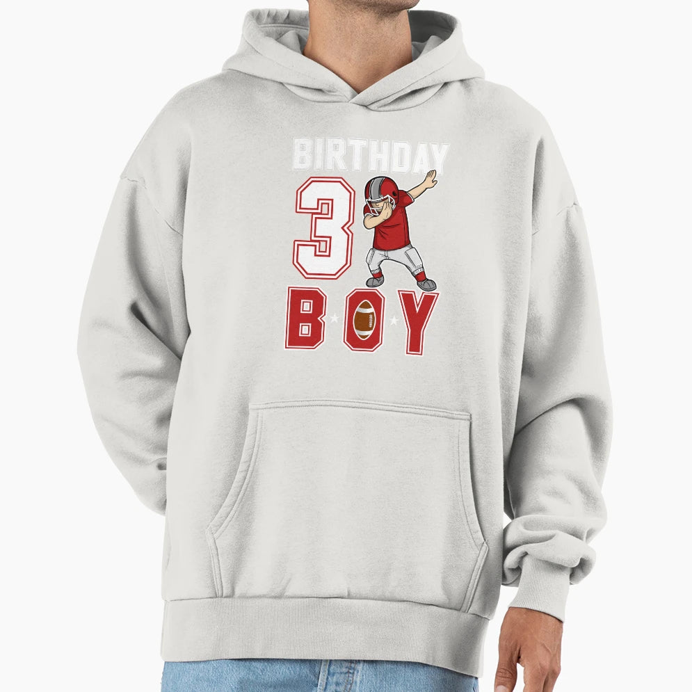 3 Three Year Birthday Football Player Hoodie - Minimalist Print for Adults - T-Shirt, Sweatshirt, Hoodie
