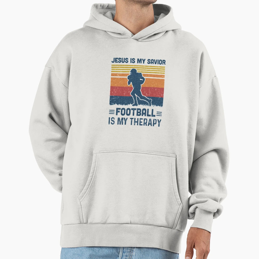 Jesus Is My Savior Football Is My Therapy Hoodie - Trendy Graphic Unisex - T-Shirt, Sweatshirt, Hoodie