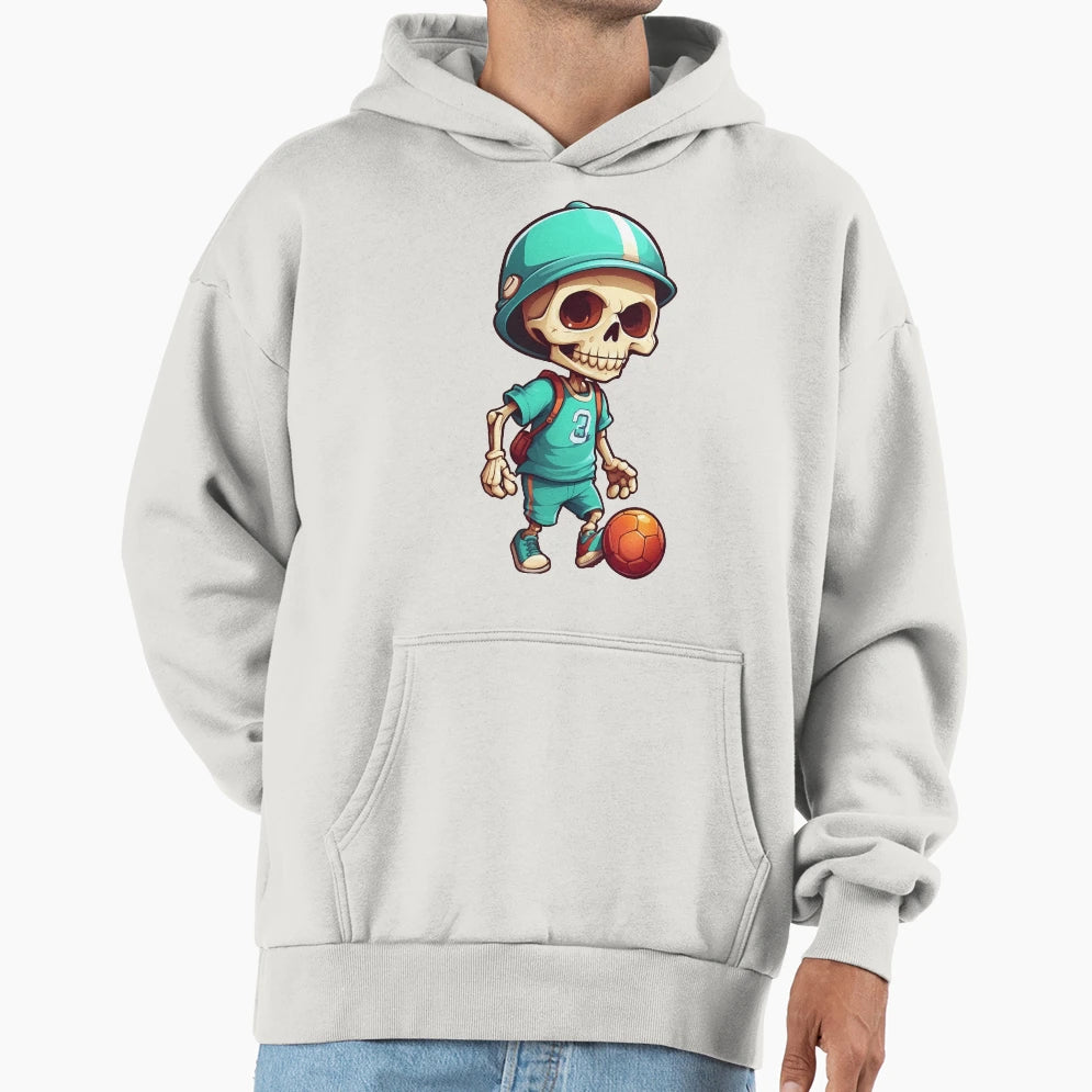 Cartoon Skull Playing Soccer Hoodie - Trendy Graphic Men Women - T-Shirt, Sweatshirt, Hoodie