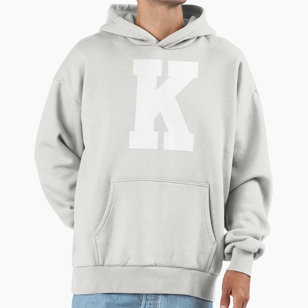 Alphabet White K Sports Letter K Hoodie - Fun Novelty Design Unisex - T-Shirt, Sweatshirt, Hoodie