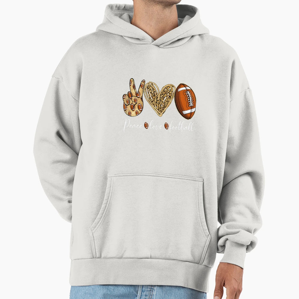 Peace Love Football Sports Hoodie - Trendy Graphic for Adults - T-Shirt, Sweatshirt, Hoodie