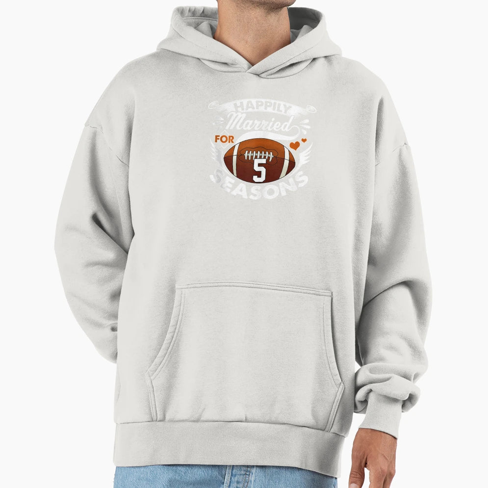 5 Years Wedding Anniversary Football Hoodie - Minimalist Print for Adults - T-Shirt, Sweatshirt, Hoodie