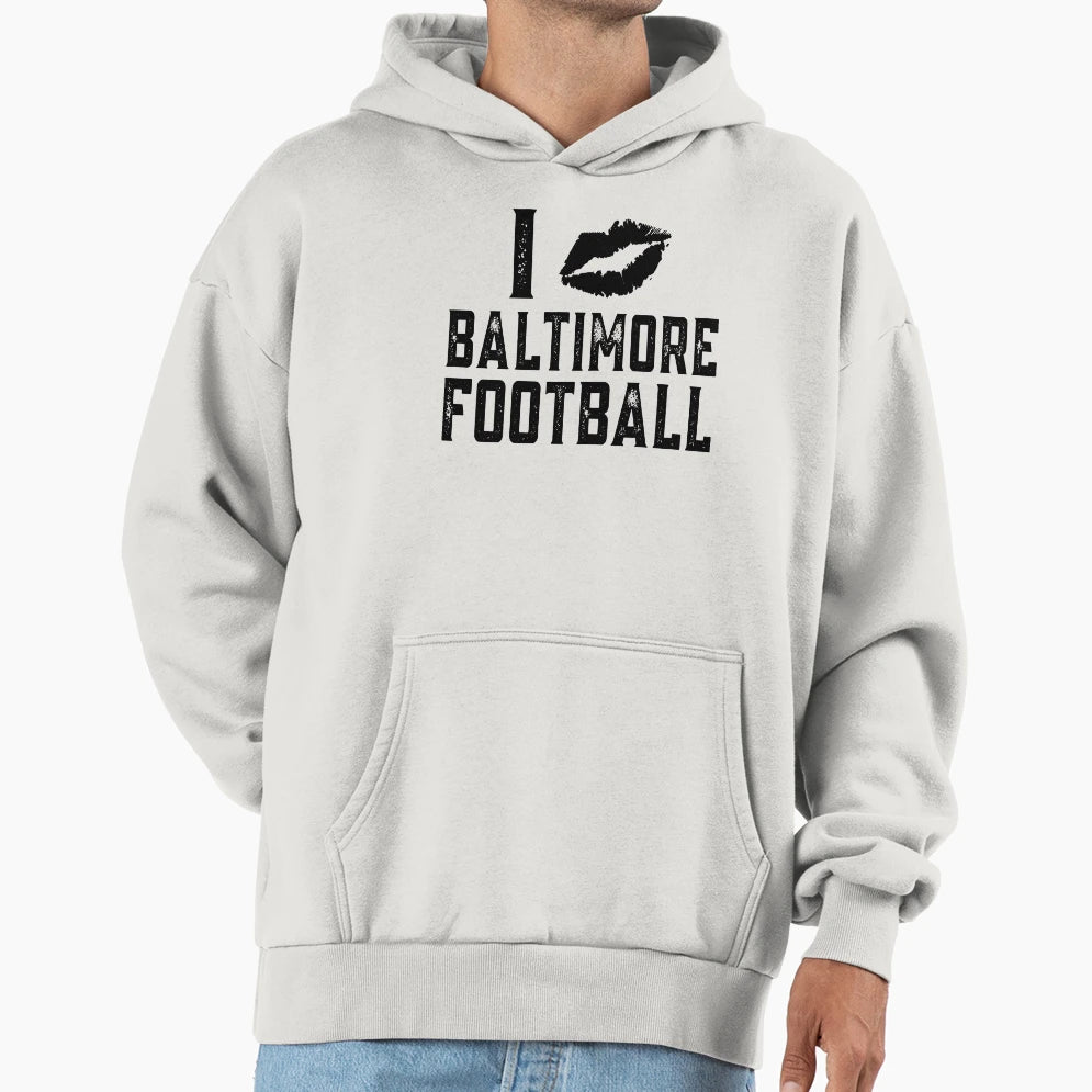 I Love Baltimore Football Distressed Hoodie - Aesthetic Graphic for Adults - T-Shirt, Sweatshirt, Hoodie