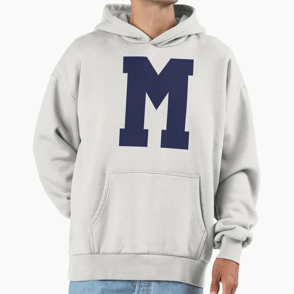 Alphabet Marine Blue M Sports Letter M Hoodie - Unique Graphic Men Women - T-Shirt, Sweatshirt, Hoodie