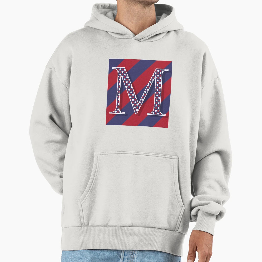 Letter M Americana Old Glory Red And Hoodie - Fun Novelty Design Men Women - T-Shirt, Sweatshirt, Hoodie
