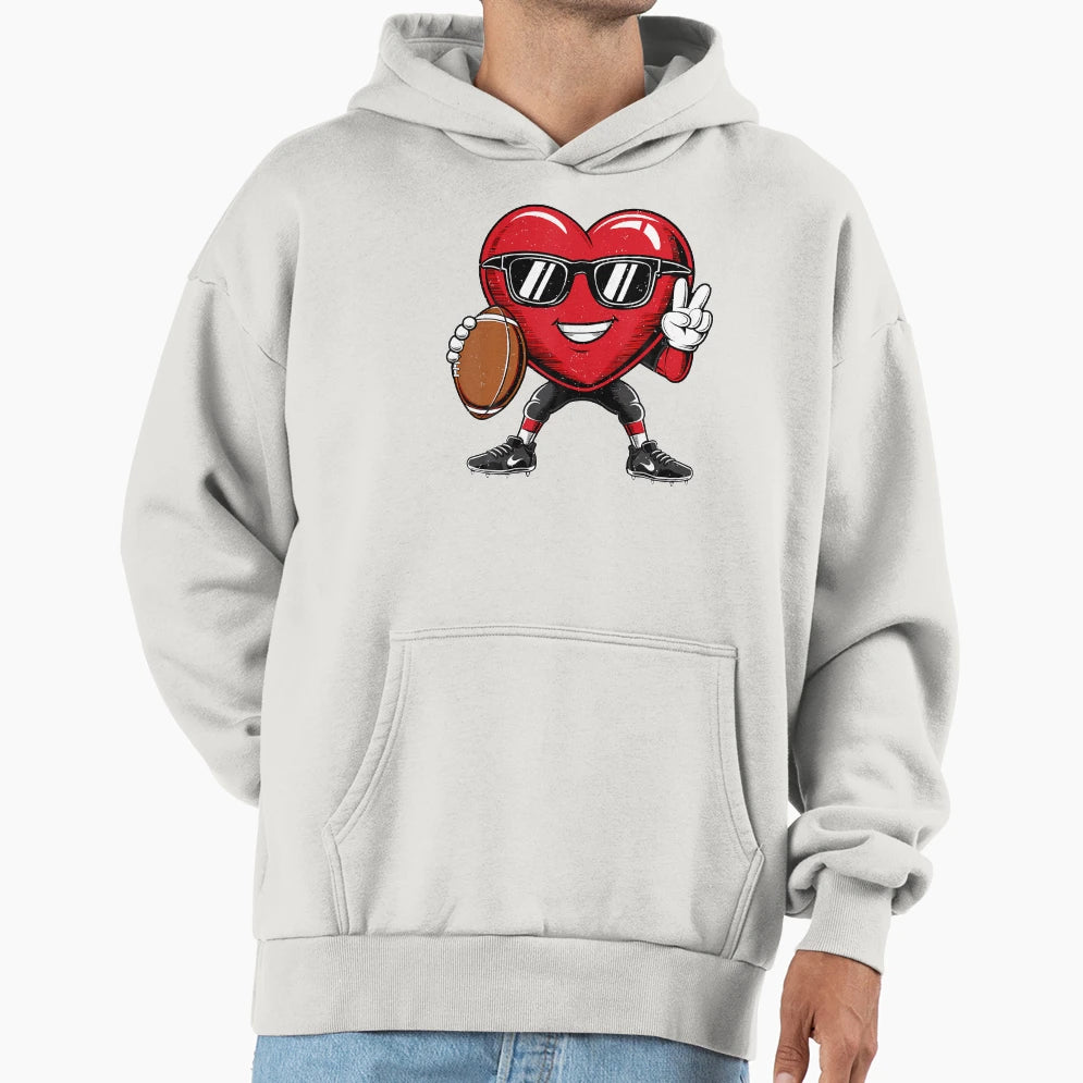 Valentines Day Heart Playing Football Hoodie - Streetwear Style Men Women - T-Shirt, Sweatshirt, Hoodie