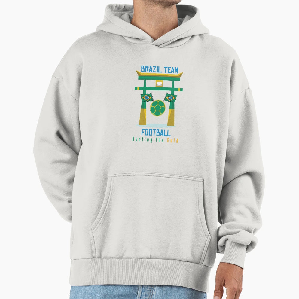 Brazil Team Football Hunting Gold Hoodie - Novelty Apparel for Adults - T-Shirt, Sweatshirt, Hoodie