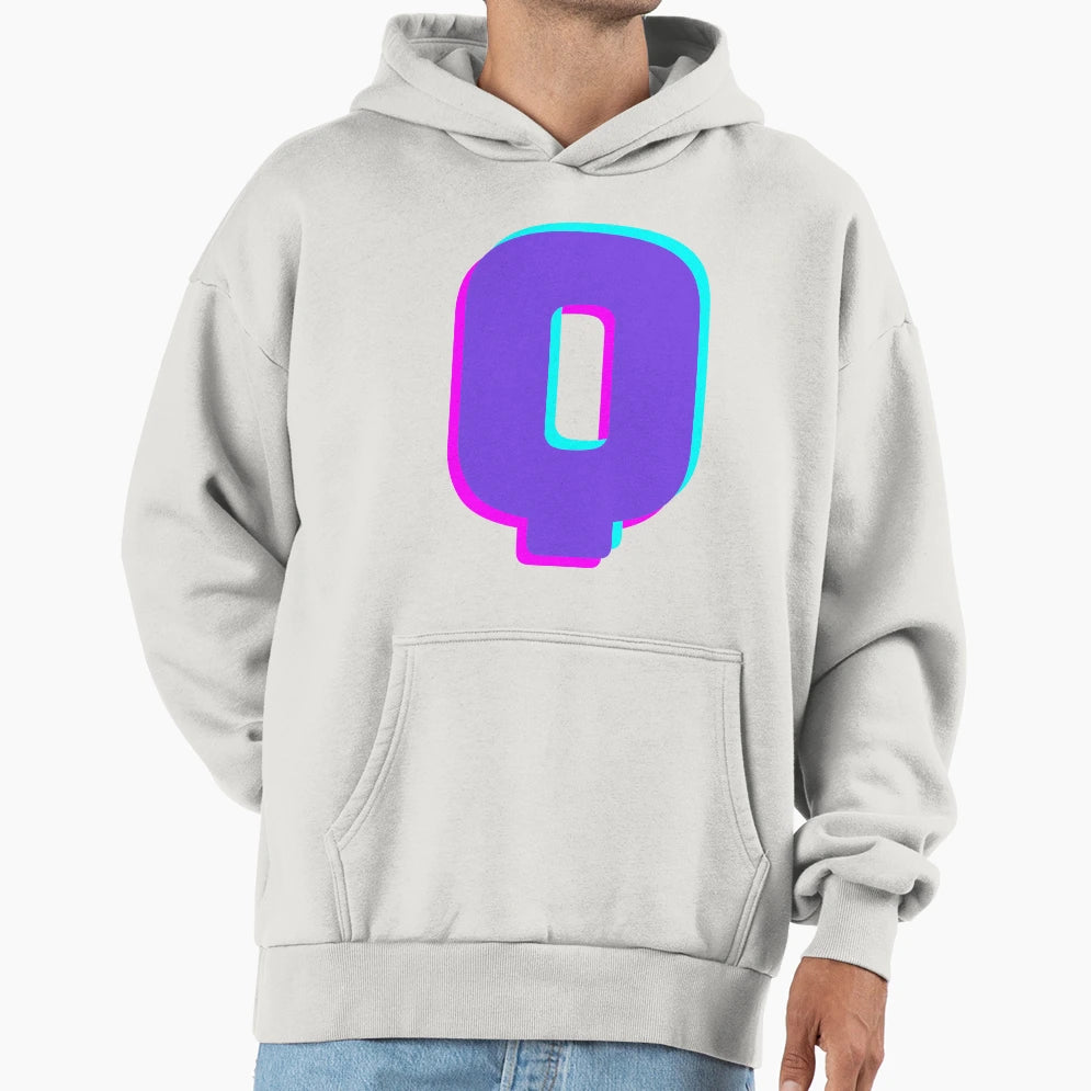 Alphabet Q Purple Q Three Dimensional Hoodie - Aesthetic Graphic Unisex - T-Shirt, Sweatshirt, Hoodie