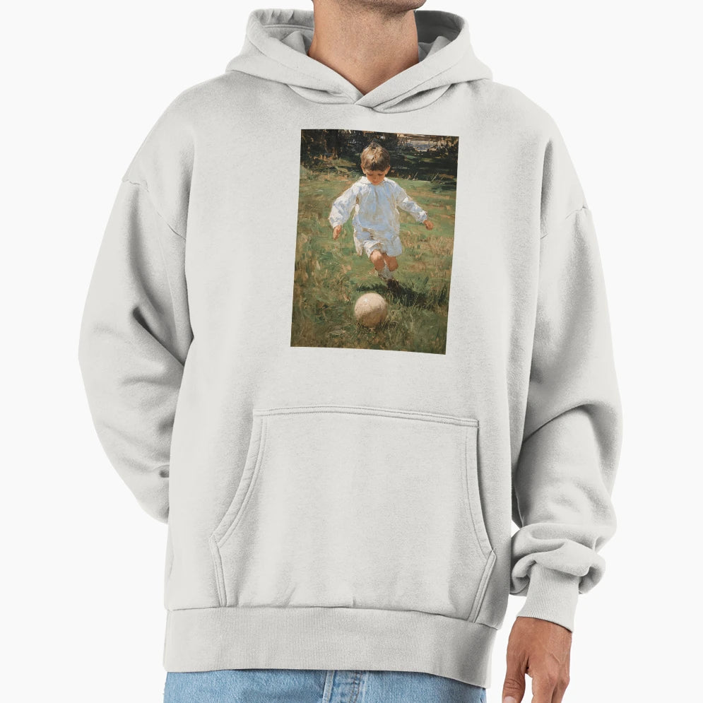 Young Playing Soccer Hoodie - Aesthetic Graphic for Adults - T-Shirt, Sweatshirt, Hoodie
