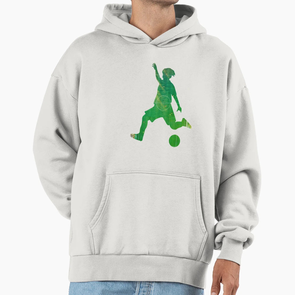 Soccer Player And Ball Football Field Hoodie - Streetwear Style for Adults - T-Shirt, Sweatshirt, Hoodie