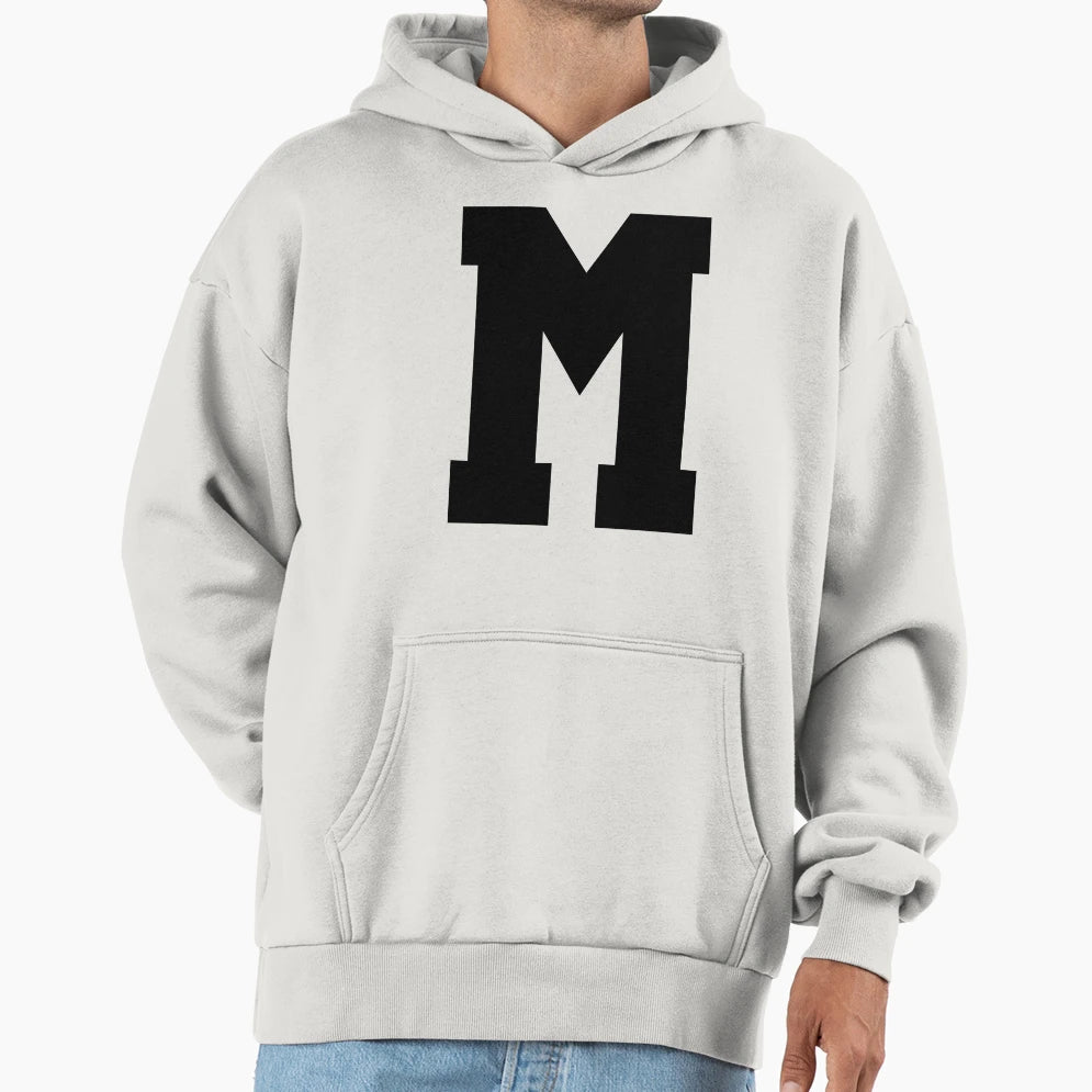 Alphabet Black M Sports Letter M Hoodie - Aesthetic Graphic Unisex - T-Shirt, Sweatshirt, Hoodie