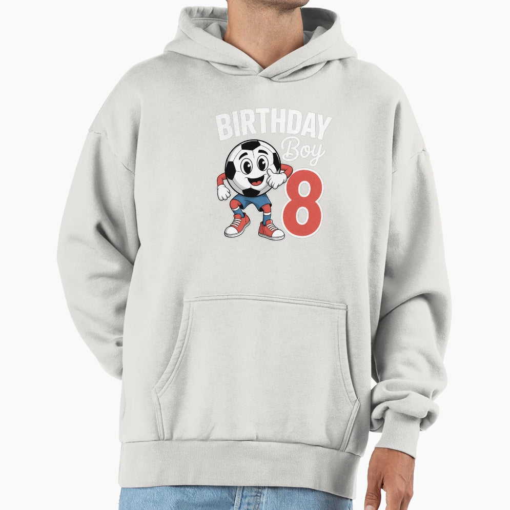 8Th Birthday Football Soccer Eight Year Hoodie - Trendy Graphic Unisex - T-Shirt, Sweatshirt, Hoodie